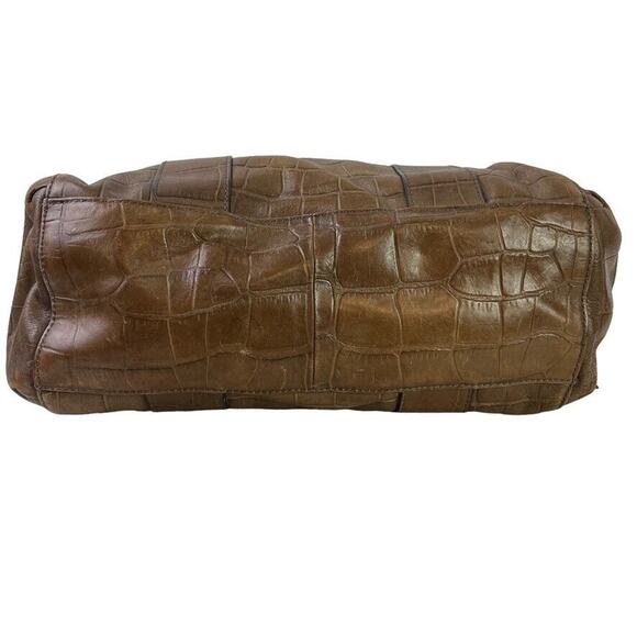 Perlina Womens Brown Croc Embossed Leather Double Handle Shoulder Bag Purse - Picture 13 of 16